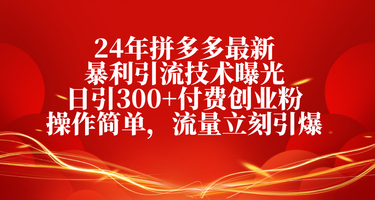 （10559期）24年拼多多最新暴利引流技术曝光，日引300+付费创业粉，操作简单，流量…-解忧云网络
