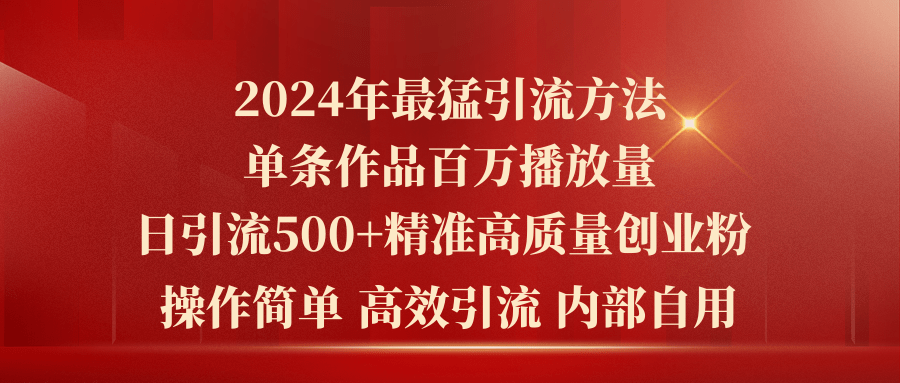 （10920期）2024年最猛暴力引流方法，单条作品百万播放 单日引流500+高质量精准创业粉-解忧云网络