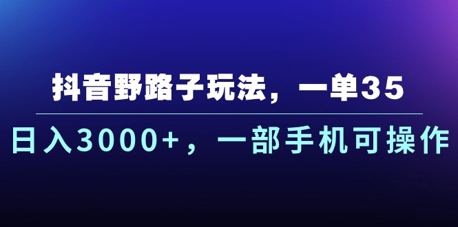 （10909期）抖音野路子玩法，一单35.日入3000+，一部手机可操作-解忧云网络