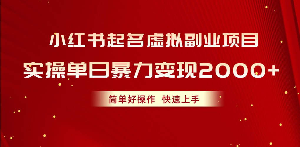 （10856期）小红书起名虚拟副业项目，实操单日暴力变现2000+，简单好操作，快速上手-解忧云网络