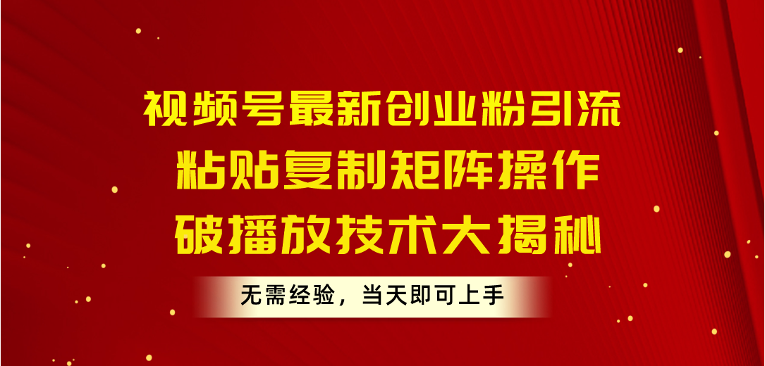 （10803期）视频号最新创业粉引流，粘贴复制矩阵操作，破播放技术大揭秘，无需经验…-解忧云网络