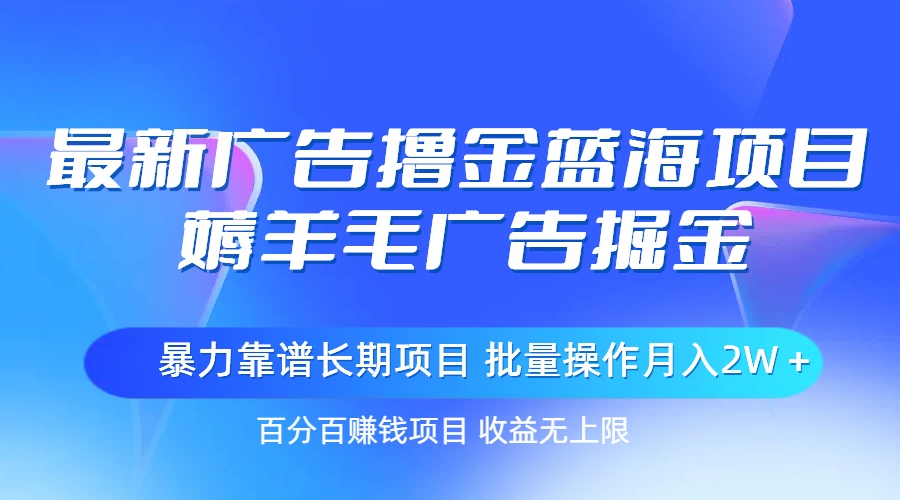 （11193期）最新广告撸金蓝海项目，薅羊毛广告掘金 长期项目 批量操作月入2W＋-解忧云网络