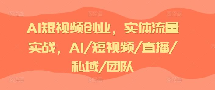 AI短视频创业，实体流量实战，AI/短视频/直播/私域/团队-解忧云网络