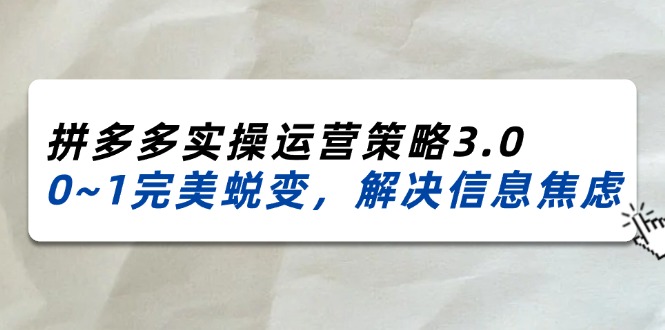（11658期）2024_2025拼多多实操运营策略3.0，0~1完美蜕变，解决信息焦虑（38节）-解忧云网络