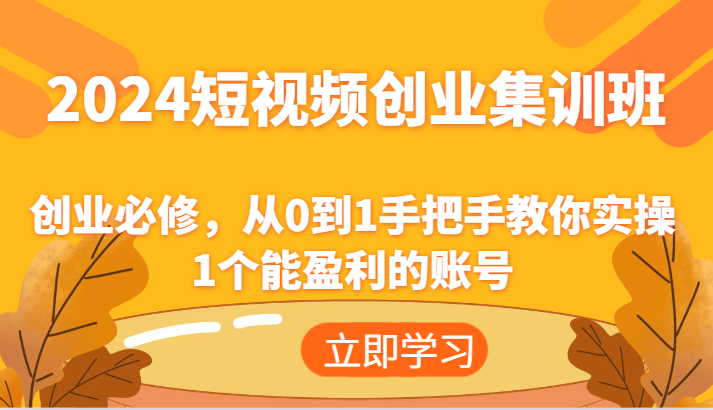 2024短视频创业集训班：创业必修，从0到1手把手教你实操1个能盈利的账号-解忧云网络