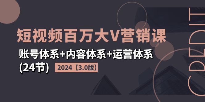 （11795期）2024短视频·百万大V营销课【3.0版】账号体系+内容体系+运营体系(24节)-解忧云网络