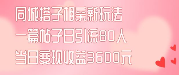 同城搭子相亲新玩法一篇帖子引流80人当日变现3600元(项目教程+实操教程)【揭秘】-解忧云网络