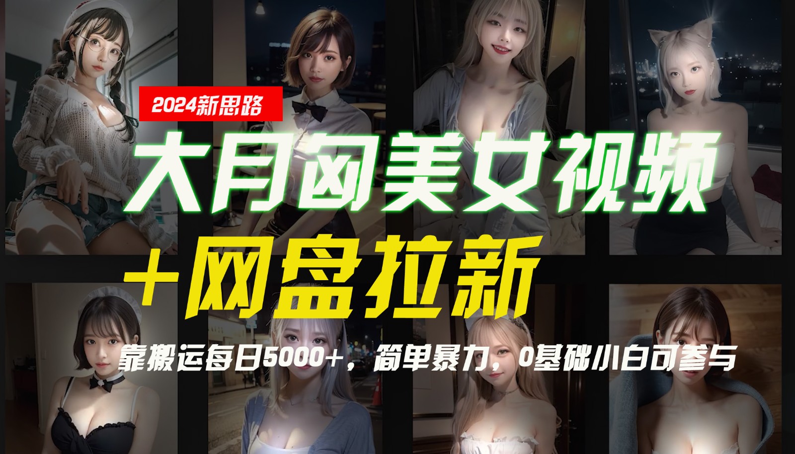 【新思路】大月匈美女视频+网盘拉新，靠搬运每日5000+，简单暴力，0基础小白可参与-解忧云网络