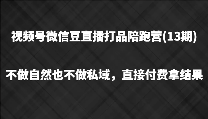 视频号微信豆直播打品陪跑(13期)，不做不自然流不做私域，直接付费拿结果-解忧云网络