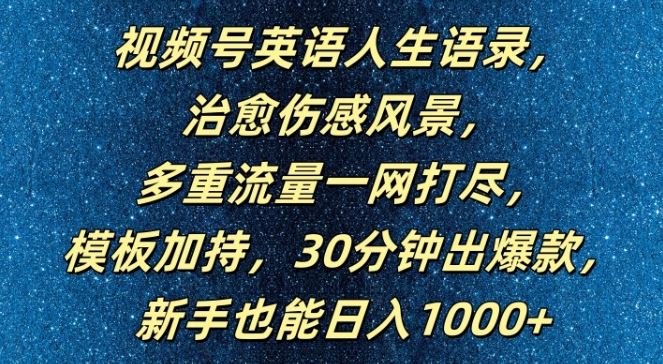 视频号英语人生语录，多重流量一网打尽，模板加持，30分钟出爆款，新手也能日入1000+【揭秘】-解忧云网络