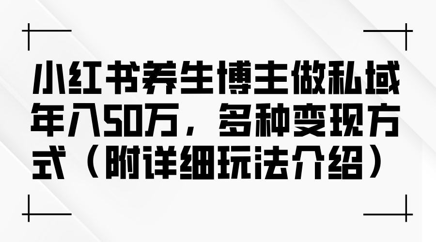 （12619期）小红书养生博主做私域年入50万，多种变现方式（附详细玩法介绍）-解忧云网络