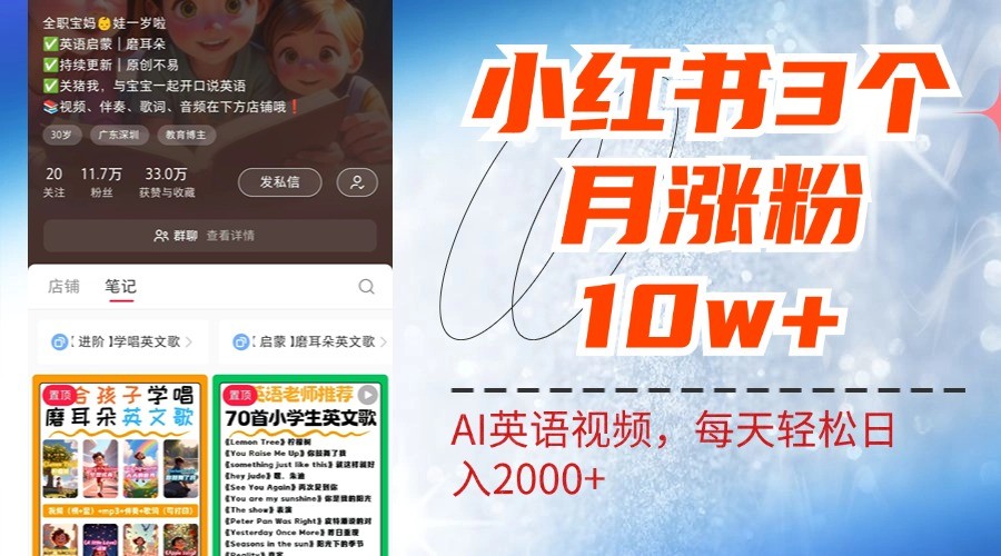 小红书三个月涨粉10W，AI英语视频0成本制作，每天轻松日入2000+-解忧云网络