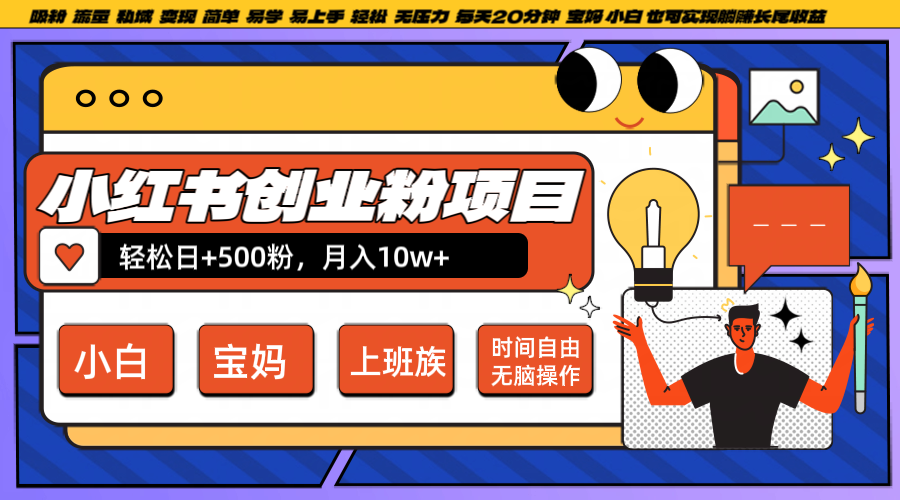 小红书创业粉日+500，月入10W+，无脑操作，每天20分钟-解忧云网络