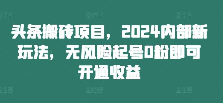 头条搬砖项目，2024内部新玩法，无风险起号0粉即可开通收益-解忧云网络