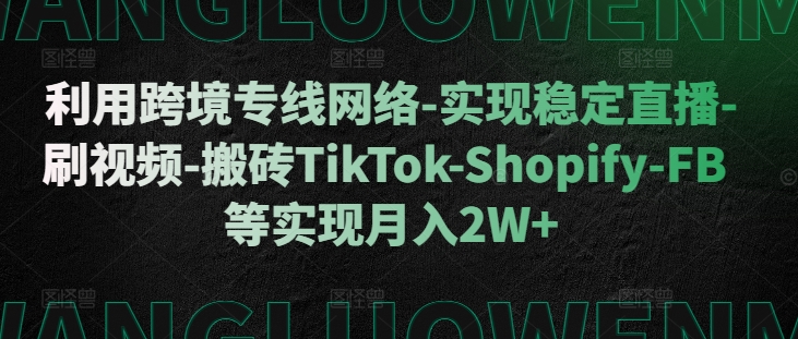 利用跨境专线网络-实现稳定直播-刷视频-搬砖TikTok-Shopify-FB等实现月入2W+【揭秘】-解忧云网络
