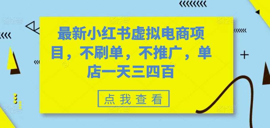 最新小红书虚拟电商项目，不刷单，不推广，单店一天三四百-解忧云网络
