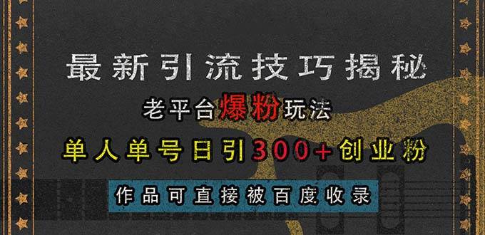 （13445期）最新引流技巧揭秘，老平台爆粉玩法，单人单号日引300+创业粉，作品可直…-解忧云网络